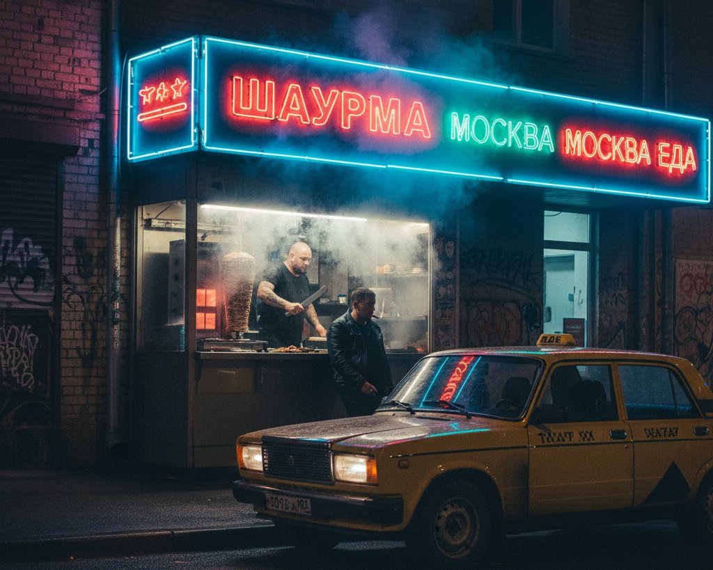 neon lit moscow street