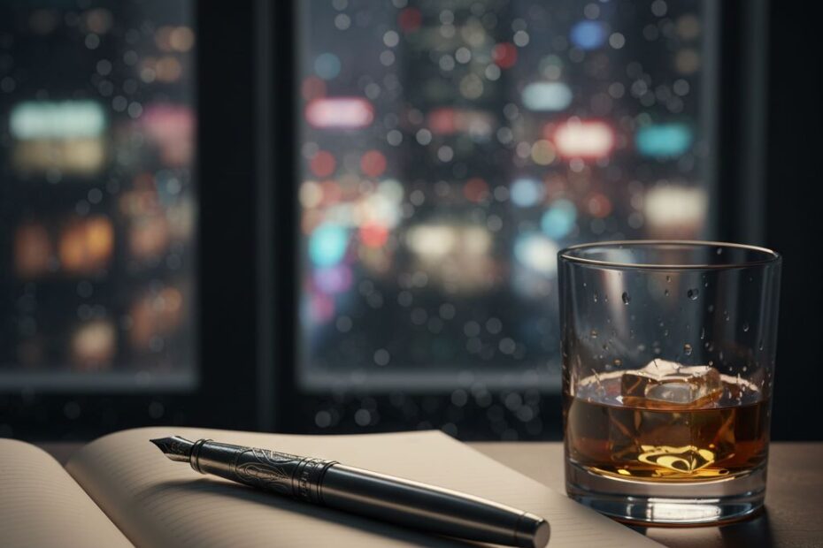 The Anti-Fragile Strategy: Why Your 5-Year Plan is a Corporate Fairytale Anti-fragile strategy and life architecture concept: a luxury dark desk with a fountain pen, notebook, and a whiskey glass against a stormy city window.